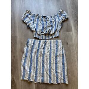 Torrid Linen Blend smocked waist off shoulder crop top, matching skirt, Size 0